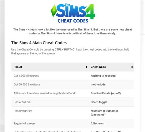 cheat codes for the simulation
