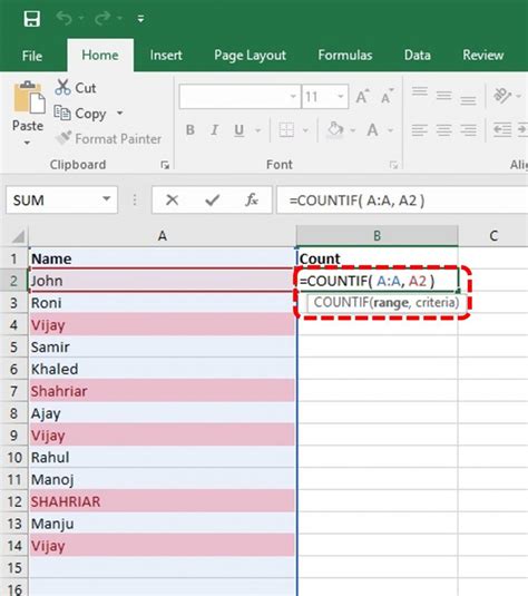 check duplicate values in excel formula