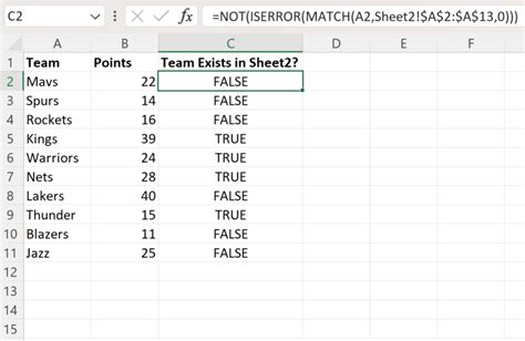 check if cell value exists in another sheet