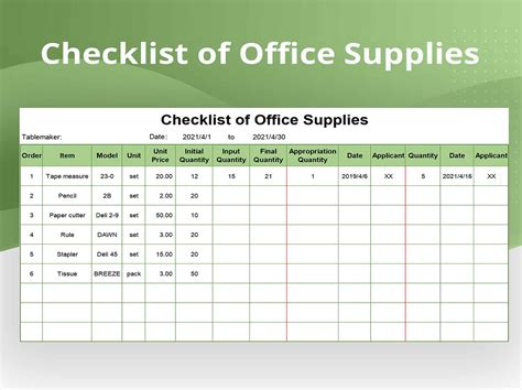 check sheet example excel