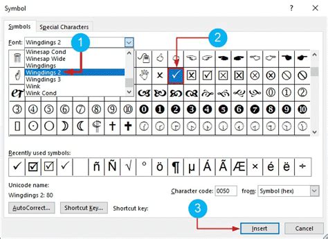 check symbol code in word