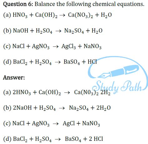 chemical reaction and equation class 10 exercise questions and answers