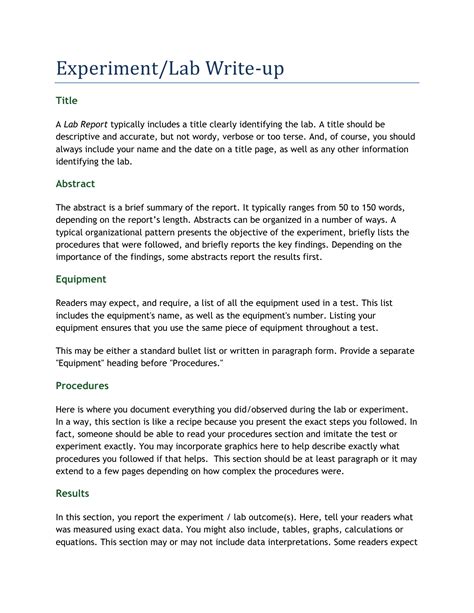 chemistry experiment write up example