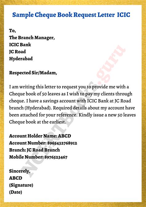 cheque book request letter format email