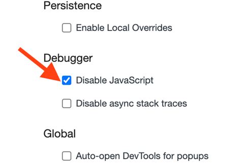 chrome debug disable javascript