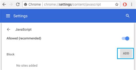 chrome disable javascript on specific site
