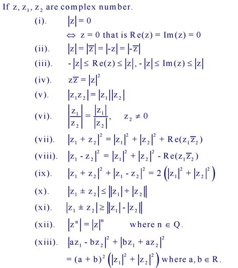 class 12 maths complex numbers formulas