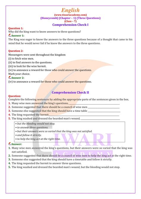 class 7th three questions word meaning