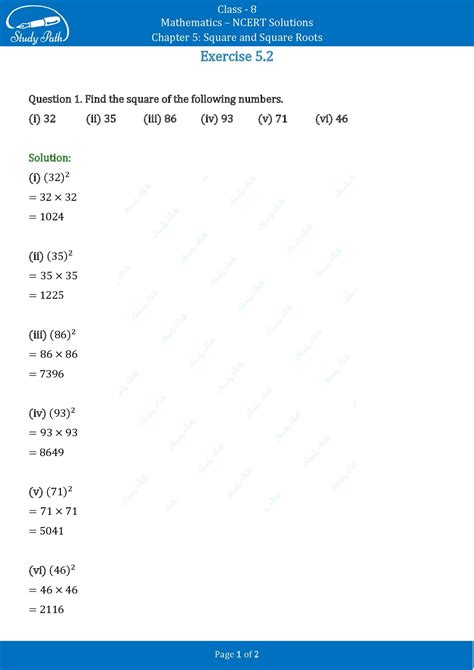 class 8 5.2 square and square roots solutions