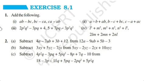 class 8 chapter algebraic expressions and identities exercise 8.1