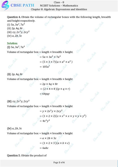 class 8 maths ex 8.3 solutions algebraic expressions and identities