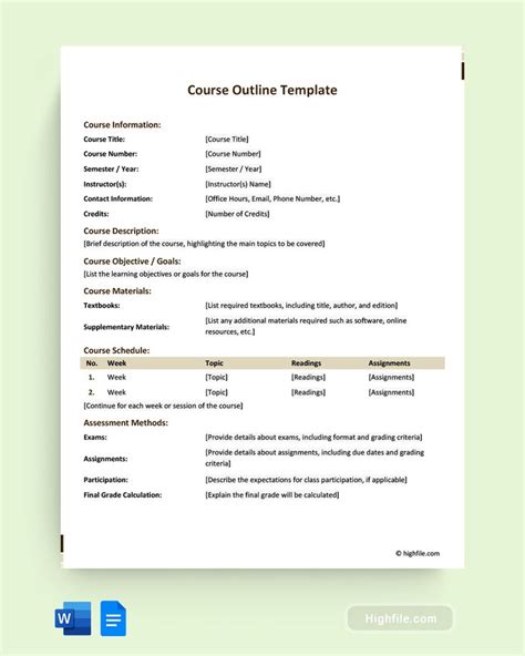 class outline template word
