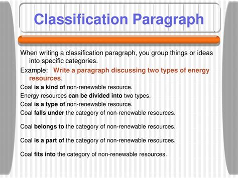 classification in paragraph development