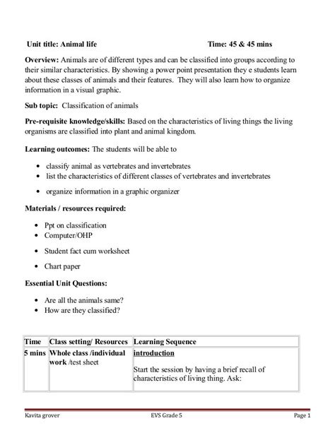 classification of animals lesson plan