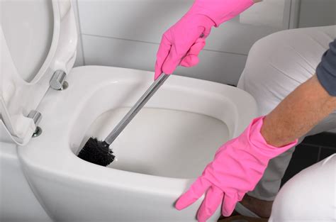 Cleaning a Toilet with a brush