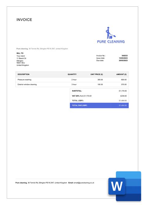 cleaning invoice example word