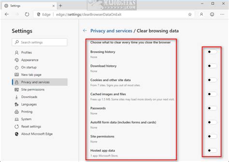 clear browsing data when microsoft edge closes