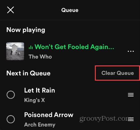 clear entire queue spotify