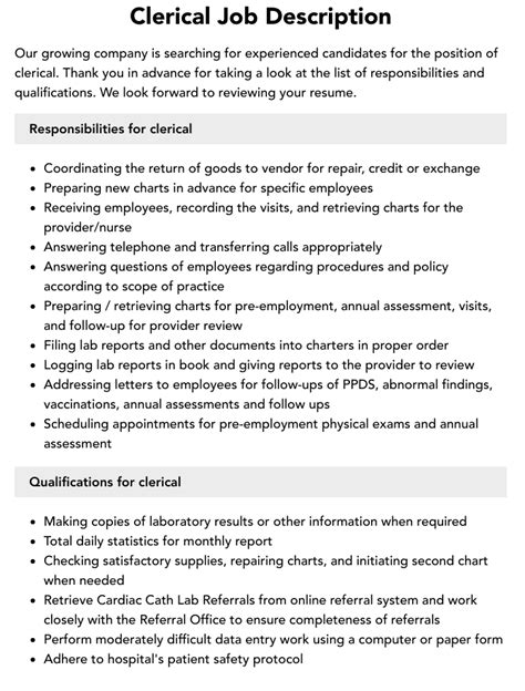 clerical work examples