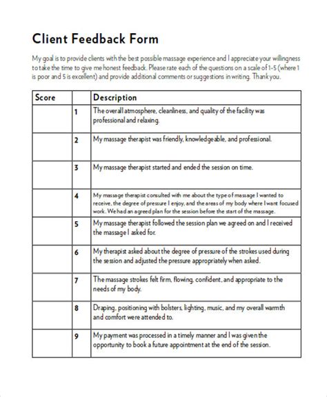 client feedback form examples