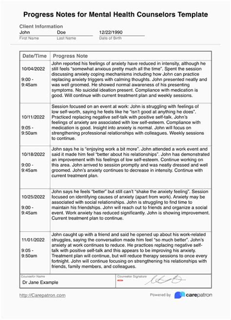 client progress notes examples mental health