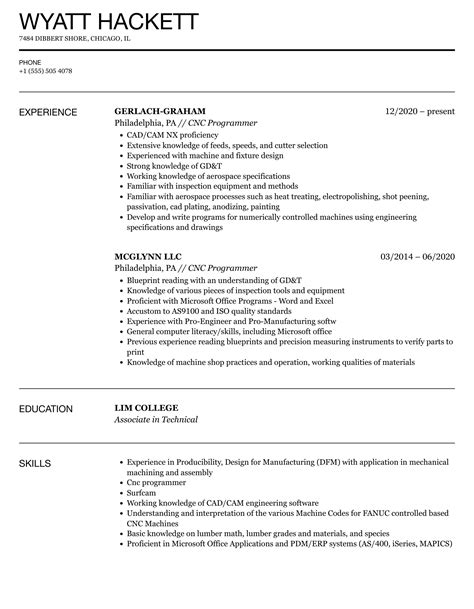 cnc programmer cv example