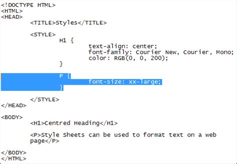 code for text size in html