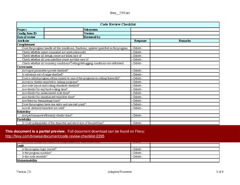 code review checklist template xls