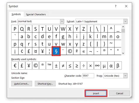 code section symbol in word