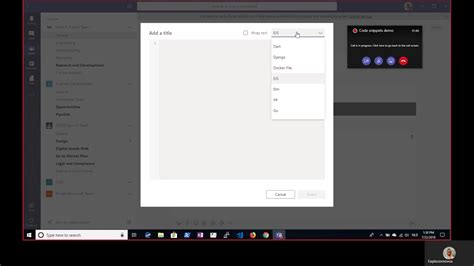 code snippet in teams