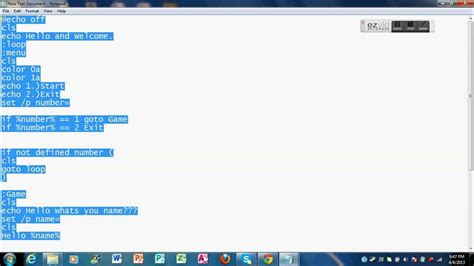 code to make a game in notepad