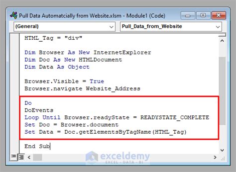 code to pull data from website