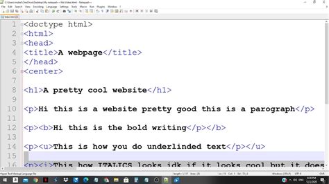 coding of html in notepad