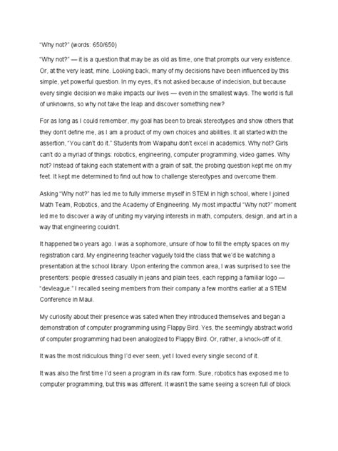college personal statement examples 650 words