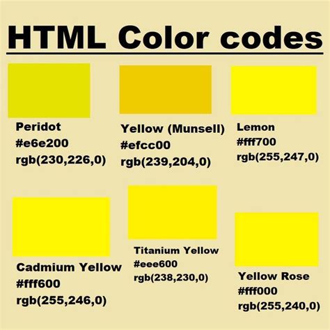 color code for yellow in html