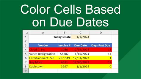 color coding due dates in excel