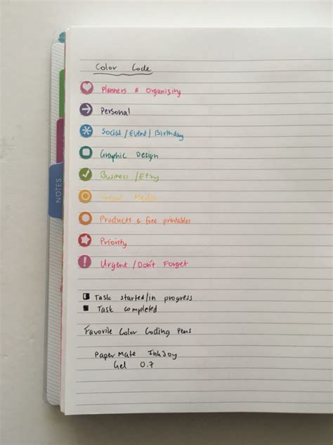 color coding planner categories