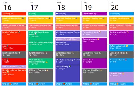 color coding schedule