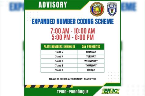 color coding window hours paranaque