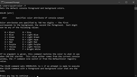 color command in dos