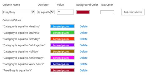 colour code events in sharepoint calendar