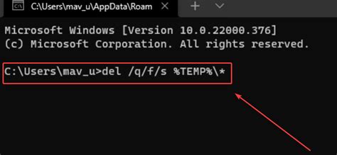 command to delete temp files in cmd
