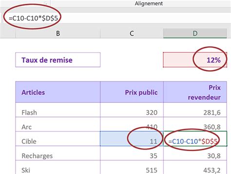 comment calculer remise sur excel