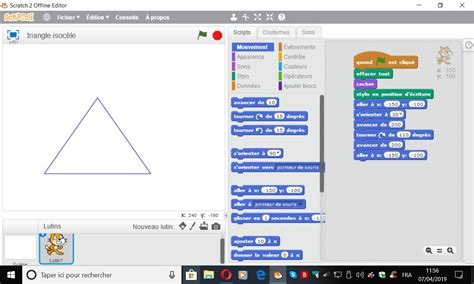 comment faire un triangle rectangle isocèle sur scratch