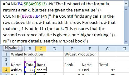comment formula in excel