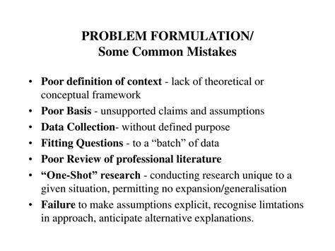 common mistakes in problem formulation research