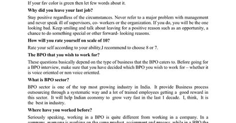 common questions in an interview bpo