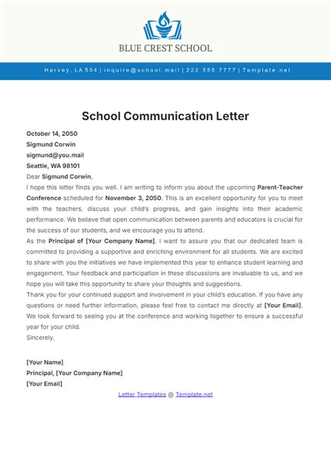 communication letter sample for request in school