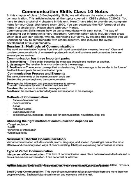 communication skills class 10 project file pdf
