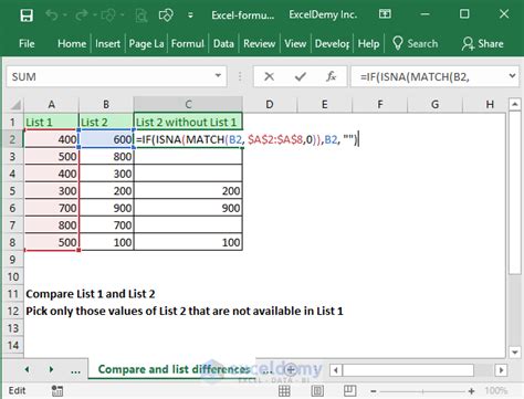 compare 2 values in excel formula